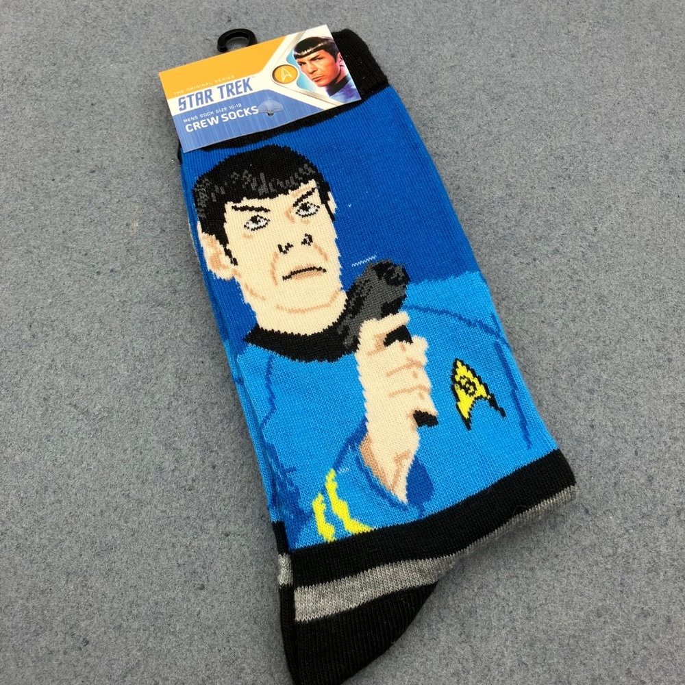 Star Trek Socks Mr Spock Leonard Nimoy Yellow Black Gray Crew Mens Unisex